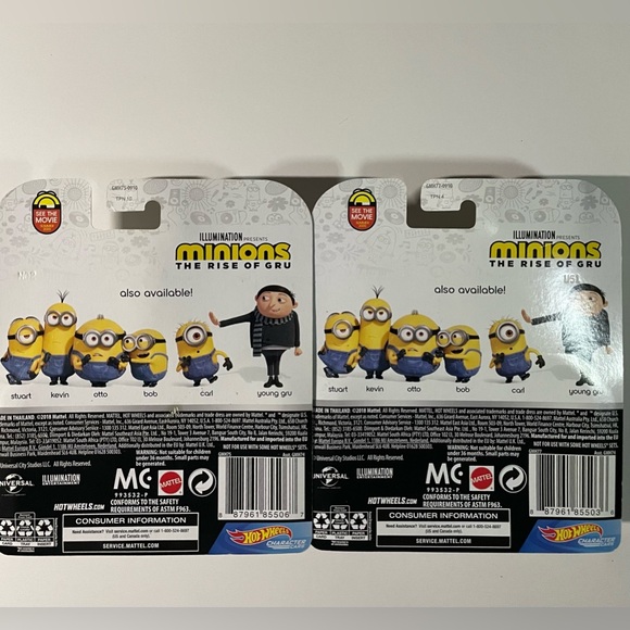 Hot Wheels Character Cars - Minions The Rise of Gru - Young Gru 6/6 & Otto 3/6 - Picture 2 of 7